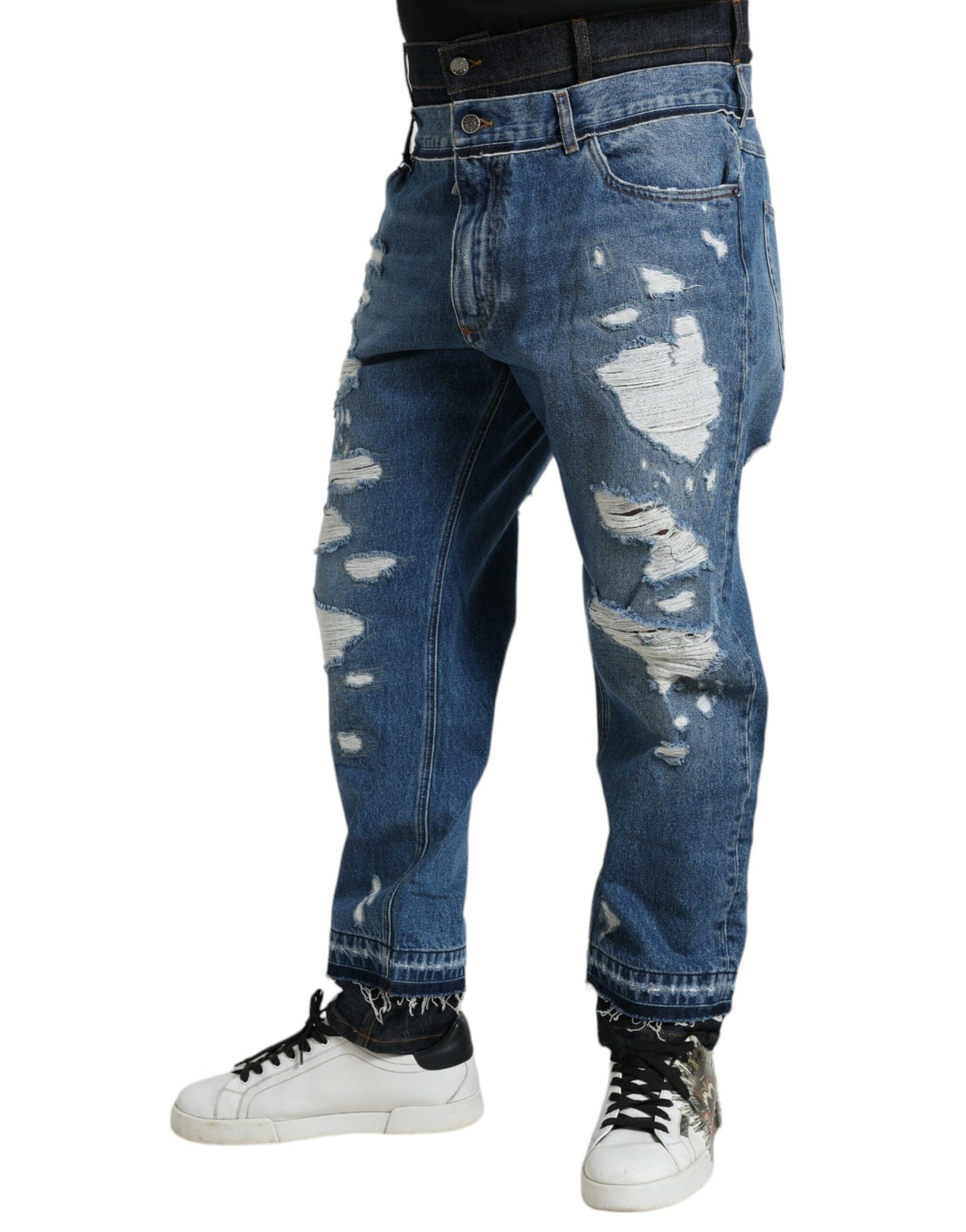 Dolce &amp; Gabbana Blaue zerfetzte Baumwolljeans für Herren