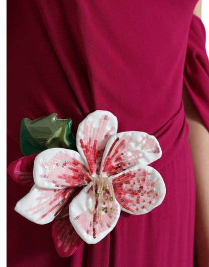 Dolce &amp; Gabbana – Lilafarbenes One-Shoulder-Kleid mit Blumenverzierung
