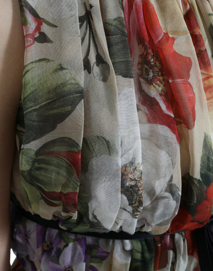 Dolce &amp; Gabbana Beiges ärmelloses Minikleid in A-Linie mit Blumenmuster