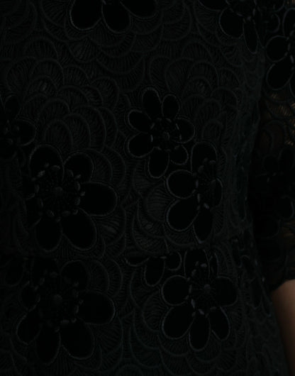 Dolce &amp; Gabbana Schwarzes, figurbetontes Baumwollkleid mit Blumenspitze