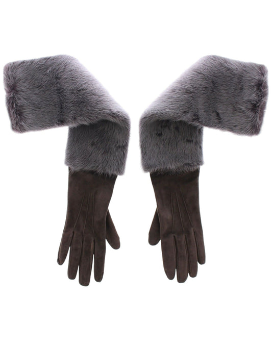 Dolce &amp; Gabbana Graue Handschuhe aus Nerzfell und Lammfell