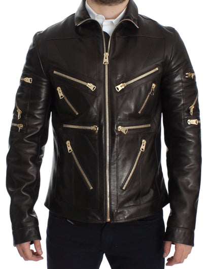 Dolce &amp; Gabbana – Braune Reißverschlussjacke aus Lammleder