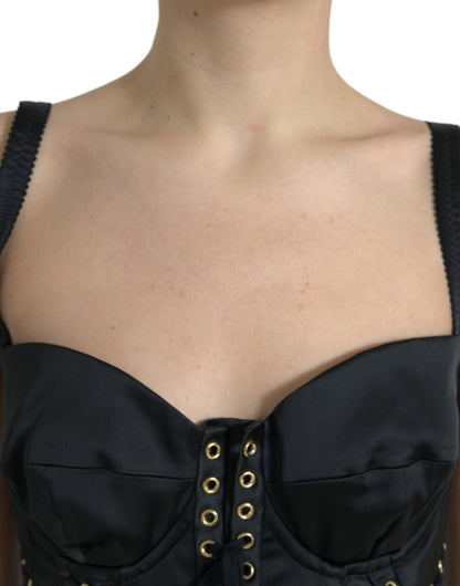 Dolce &amp; Gabbana – Schwarzes, figurbetontes Midikleid mit Bustier-Korsett und Spitze