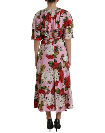 Dolce &amp; Gabbana – A-Linien-Kleid mit mehrfarbigem Blumen- und Kristallverzierung