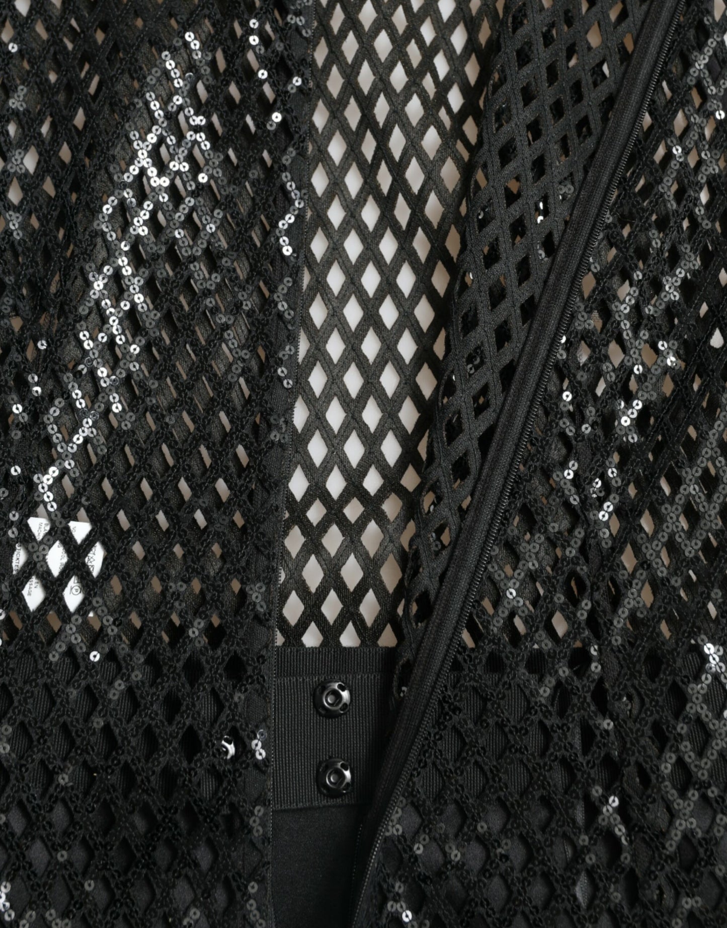 Dolce &amp; Gabbana – Schwarzes, ärmelloses Netz-Lagenkleid mit Pailletten