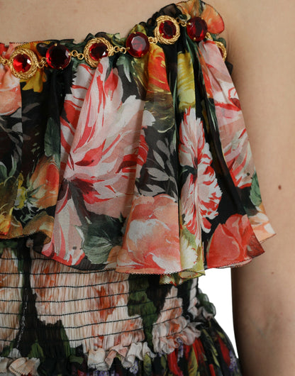 Dolce &amp; Gabbana – Mehrfarbiges, gestuftes Maxikleid aus Chiffon mit Blumenmuster