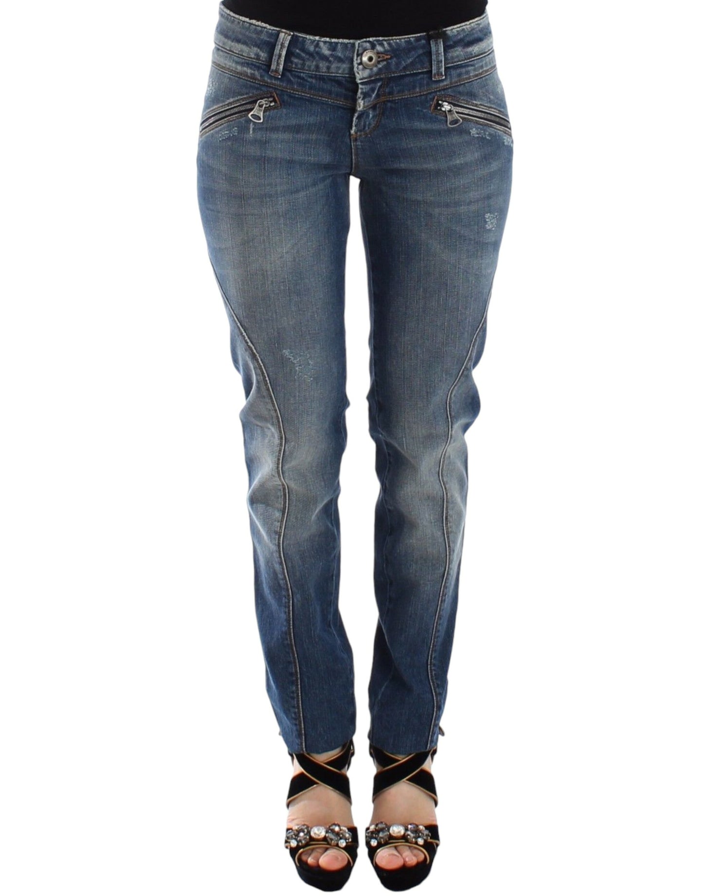 Ermanno Scervino Blaue Slim Jeans Denim Hose Straight Stretch