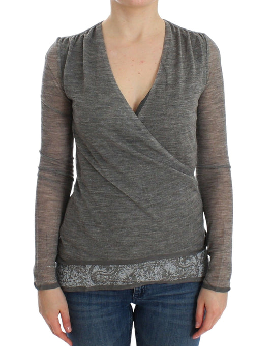 Ermanno Scervino – Langärmliger Stretch-Pullover aus grauer Wollmischung