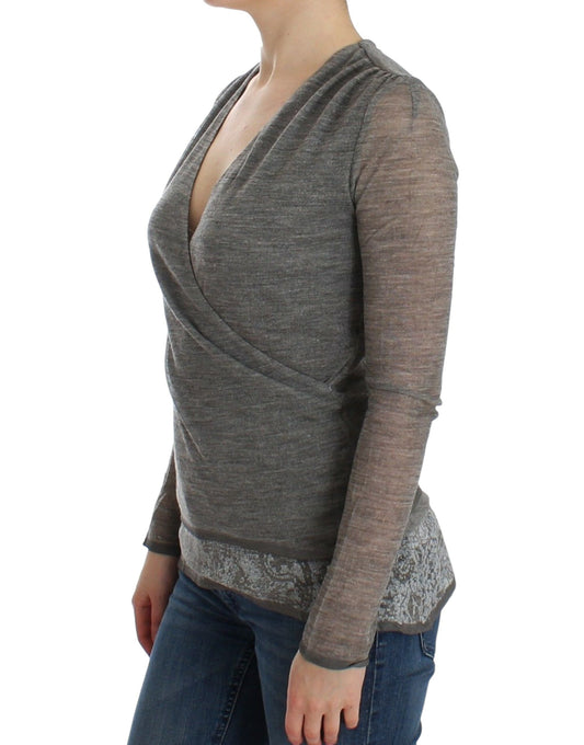 Ermanno Scervino – Langärmliger Stretch-Pullover aus grauer Wollmischung