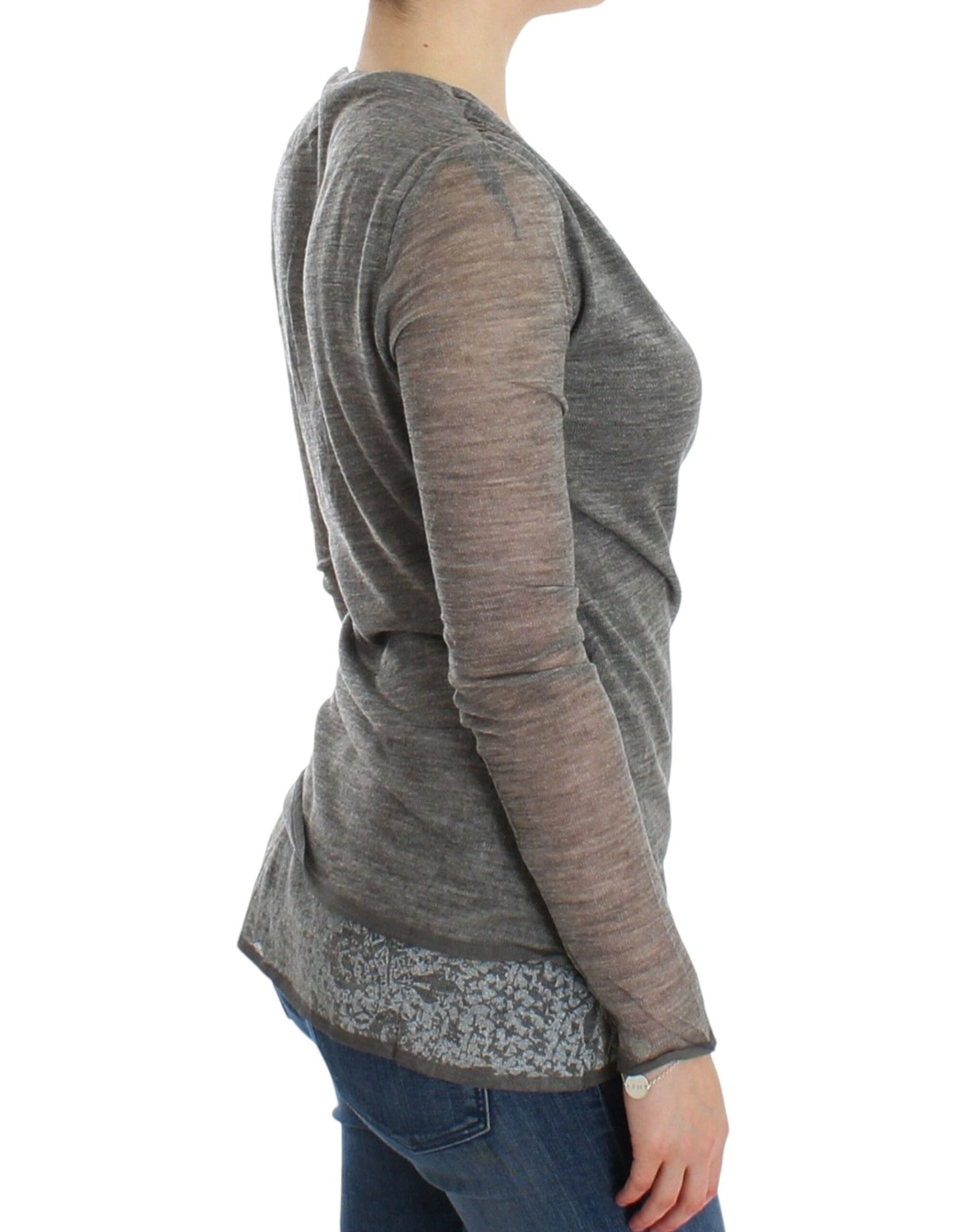 Ermanno Scervino – Langärmliger Stretch-Pullover aus grauer Wollmischung