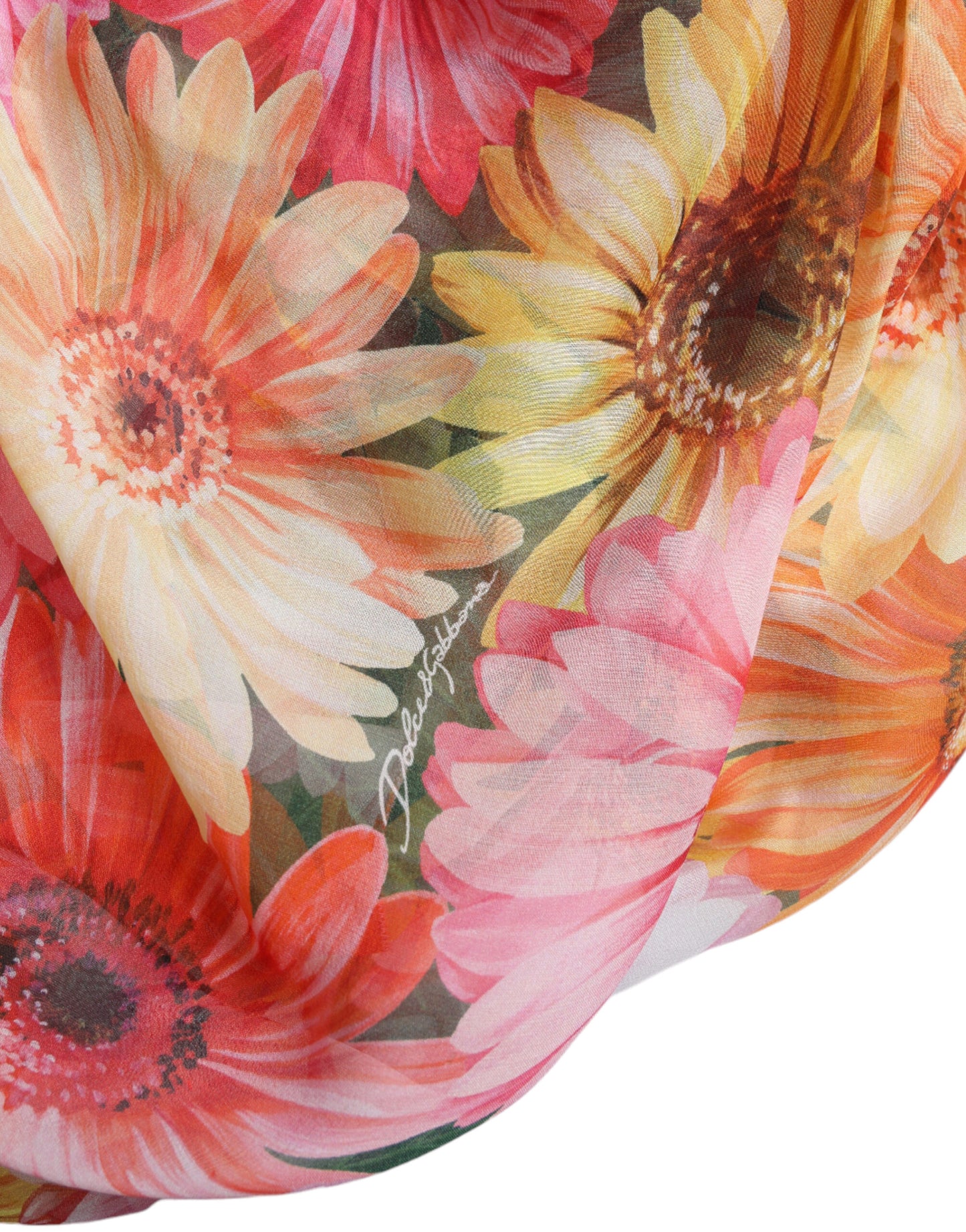 فستان حريري متوسط ​​الطول بطبعة دوار الشمس متعدد الألوان من دولتشي آند غابانا