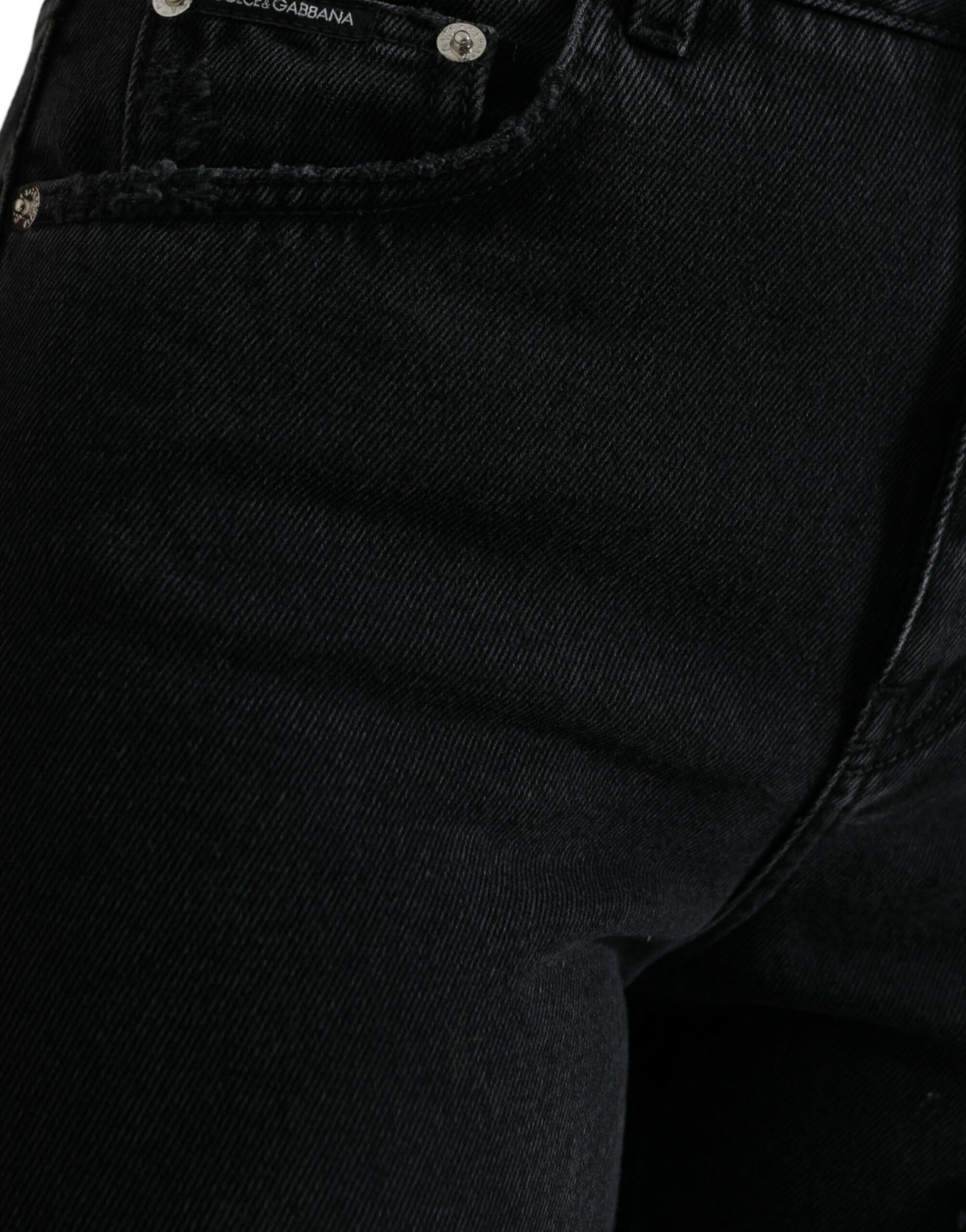 Dolce &amp; Gabbana – Schwarze, zerfetzte Jeans aus Baumwolle mit hoher Taille