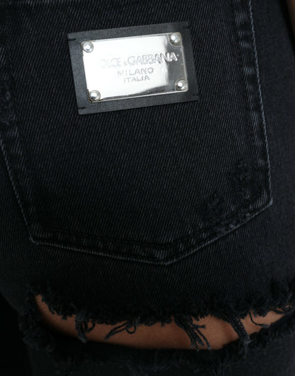 Dolce &amp; Gabbana – Schwarze, zerfetzte Jeans aus Baumwolle mit hoher Taille