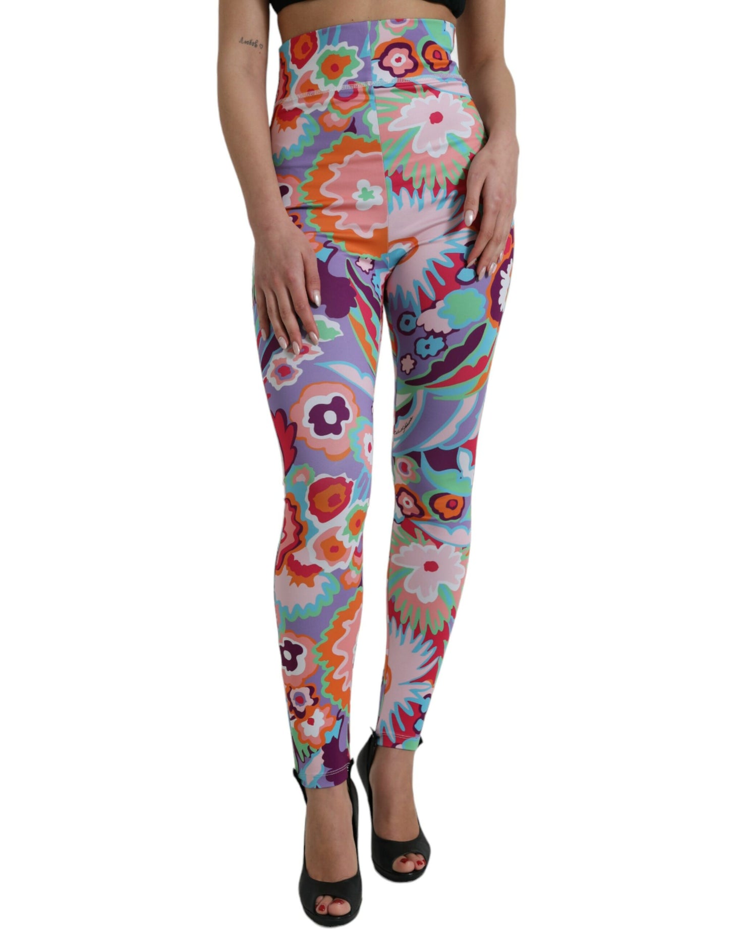 Dolce &amp; Gabbana Leggings mit mehrfarbigem Blumenmuster und hoher Taille