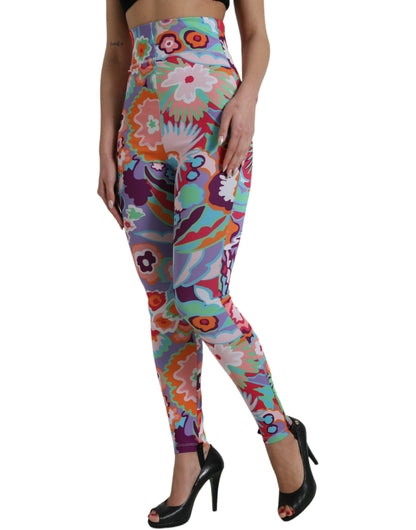 Dolce &amp; Gabbana Leggings mit mehrfarbigem Blumenmuster und hoher Taille