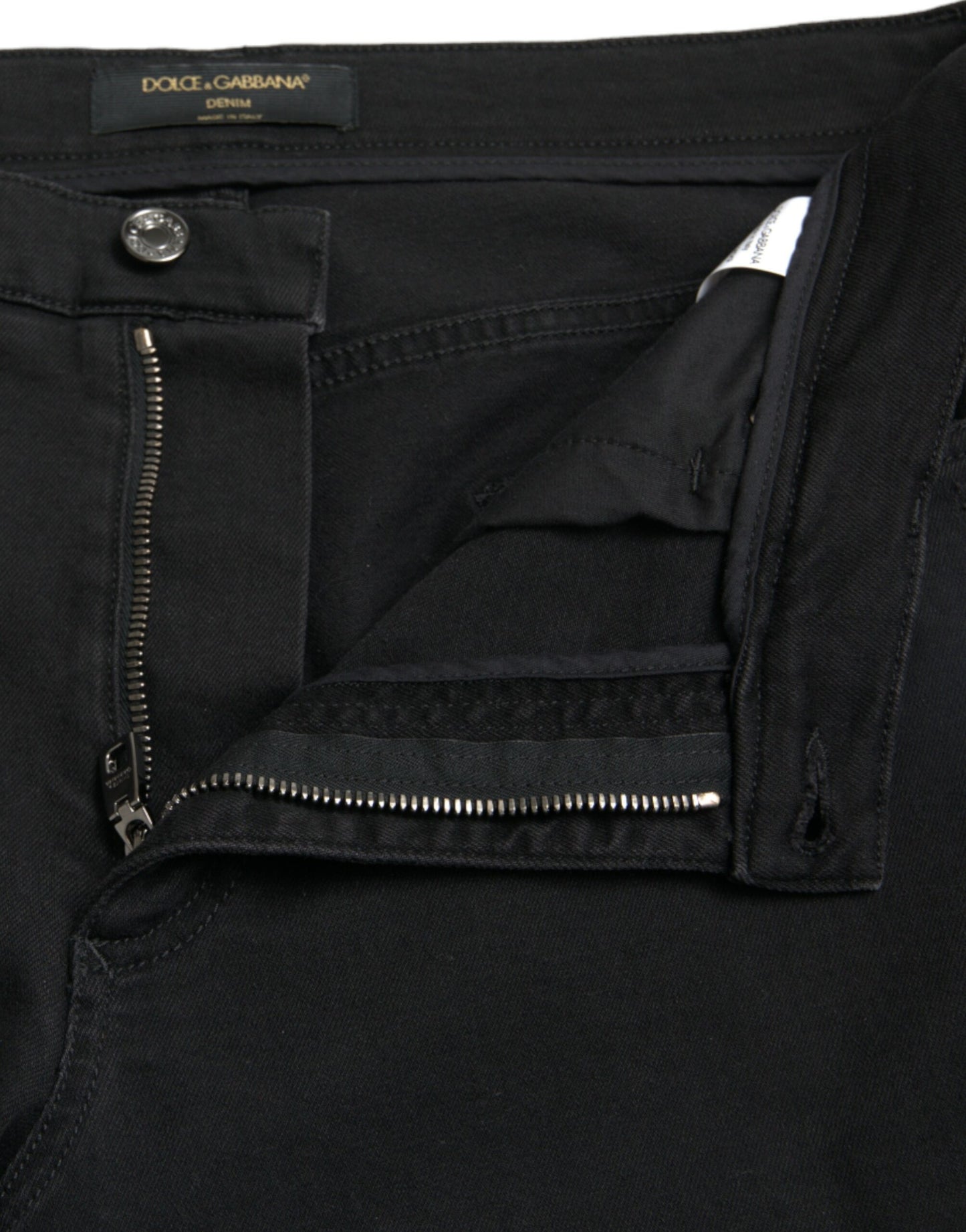 بنطلون جينز ممزق من دولتشي آند غابانا، أسود، من القطن، بخصر مرتفع