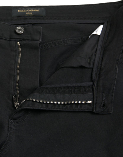 بنطلون جينز ممزق من دولتشي آند غابانا، أسود، من القطن، بخصر مرتفع