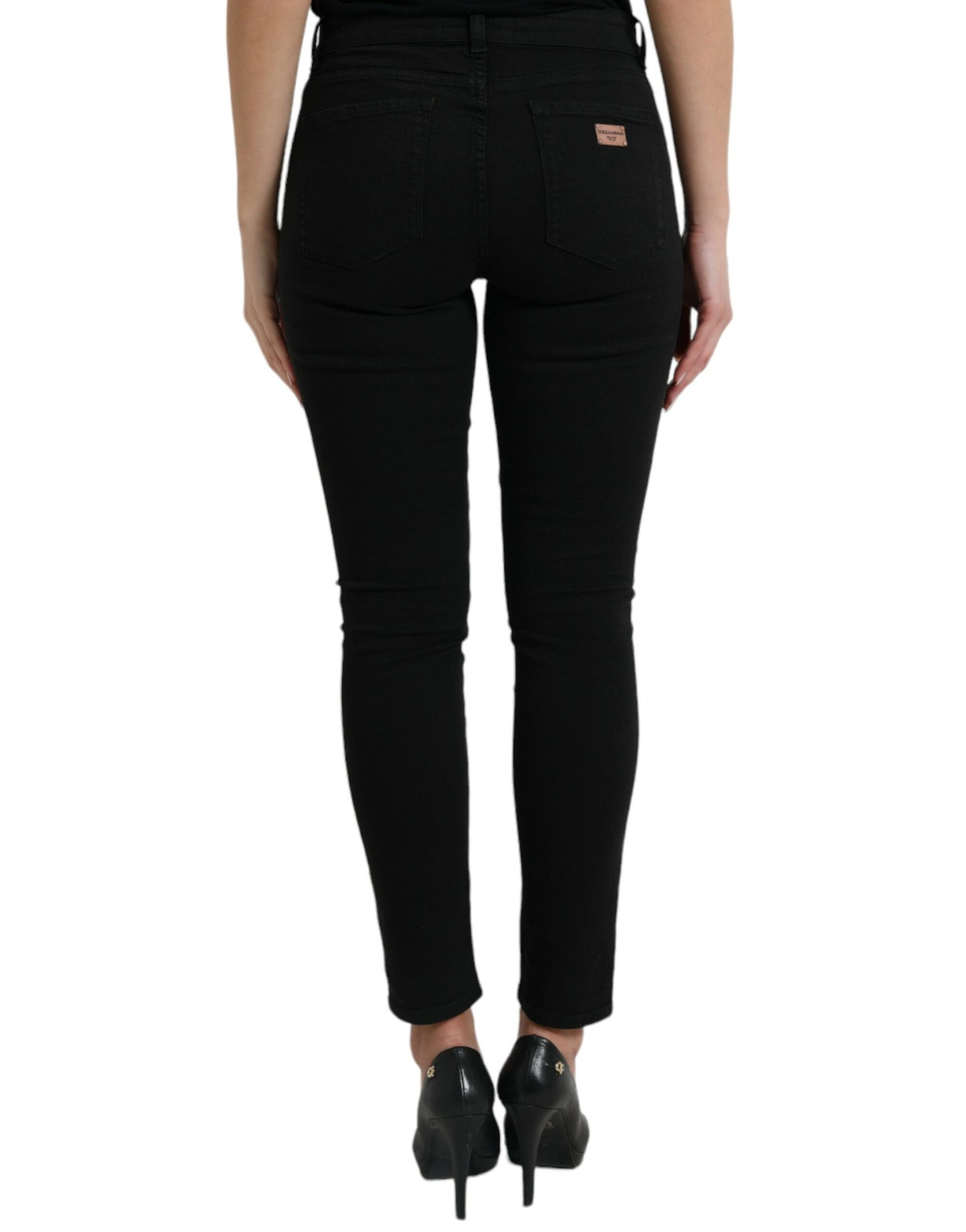 Dolce &amp; Gabbana – Schwarze Skinny-Jeans aus Baumwolle mit mittlerer Taille