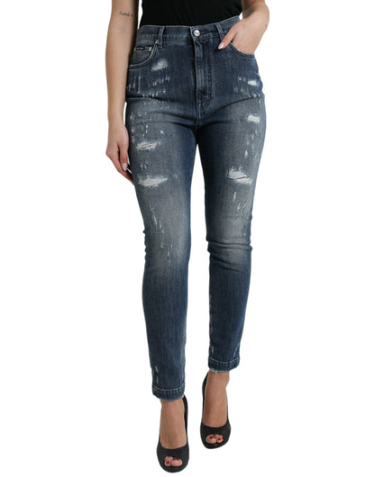 Dolce &amp; Gabbana Dunkelblaue GRACE Skinny-Jeans im Used-Look