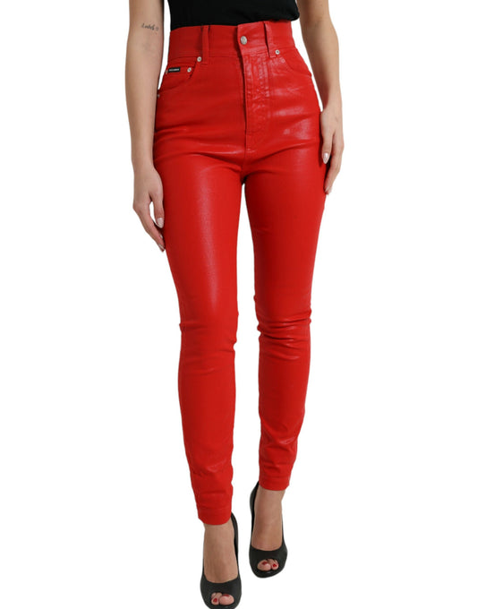 Dolce &amp; Gabbana – Rote Skinny-Jeans aus Baumwolle mit hoher Taille