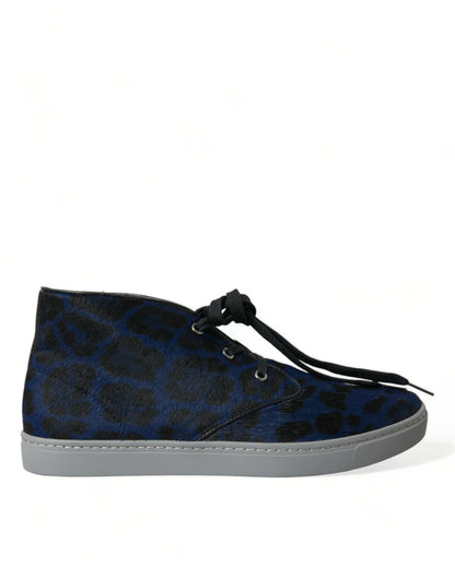 Dolce &amp; Gabbana – Blaue Sneakers aus Kalbsleder mit Leopardenmuster