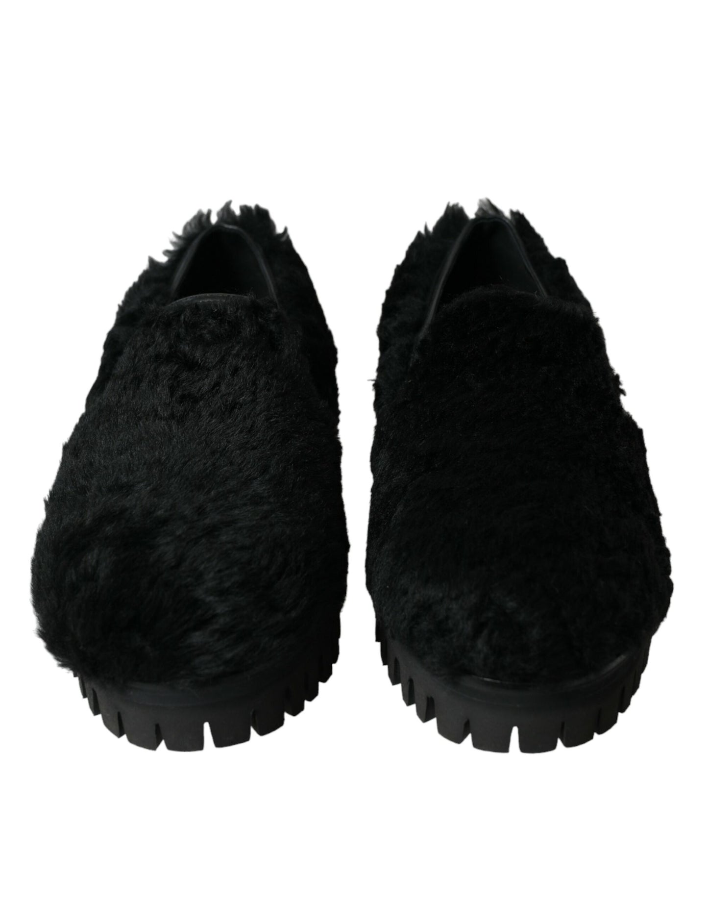 Dolce &amp; Gabbana Schwarze Pelz-Leder-Slipper-Abendschuhe