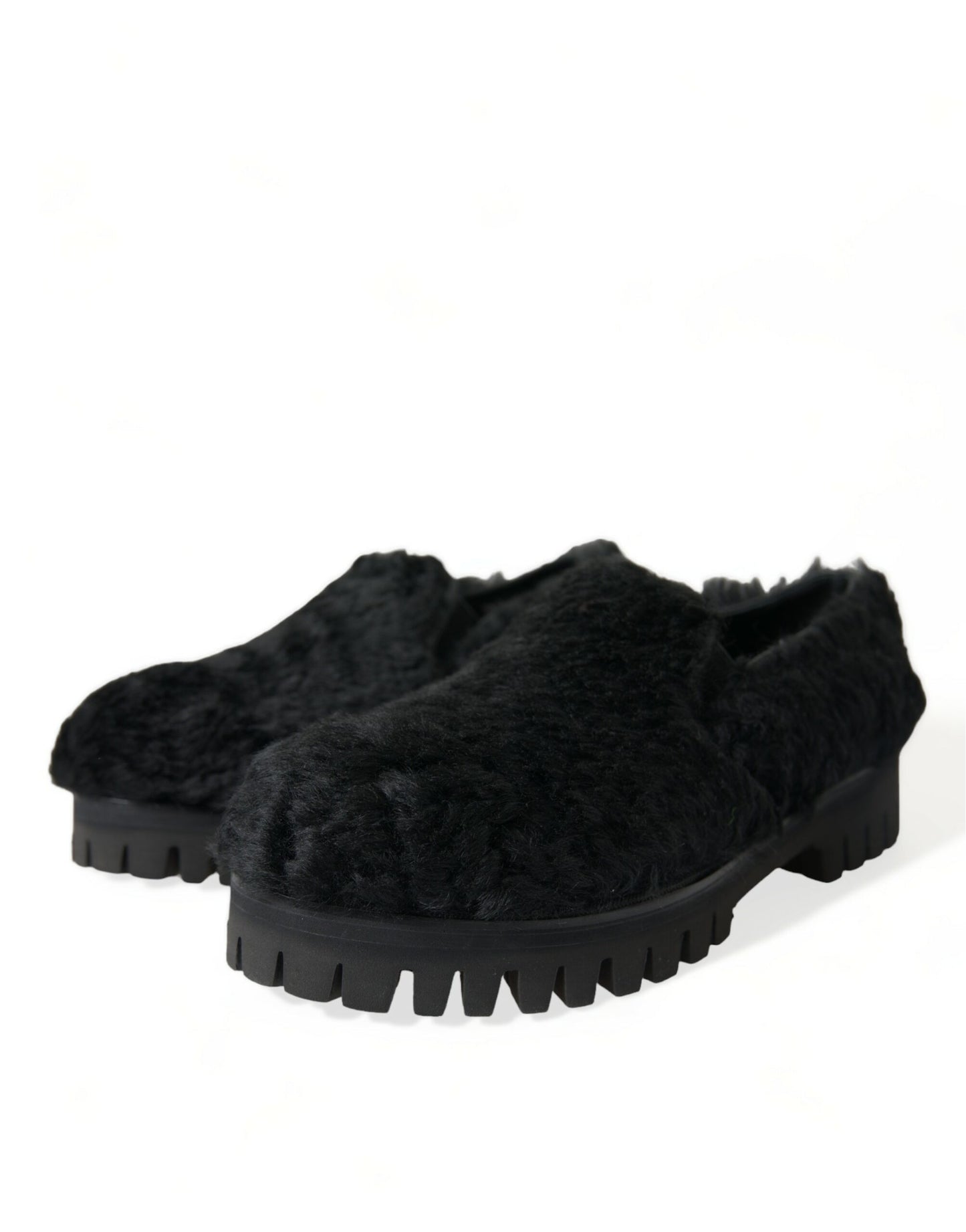 Dolce &amp; Gabbana Schwarze Pelz-Leder-Slipper-Abendschuhe