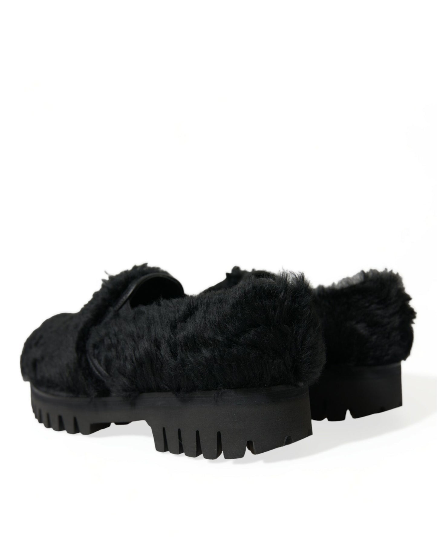 Dolce &amp; Gabbana Schwarze Pelz-Leder-Slipper-Abendschuhe