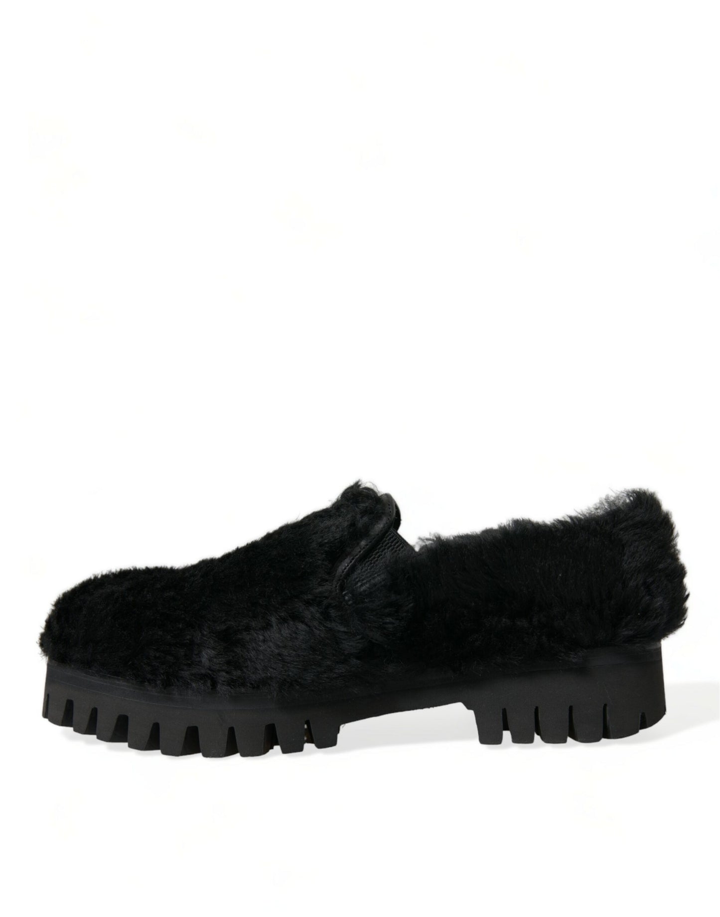 Dolce &amp; Gabbana Schwarze Pelz-Leder-Slipper-Abendschuhe