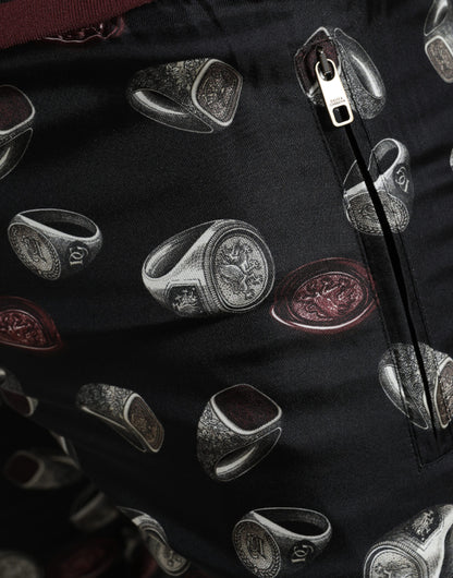 Dolce &amp; Gabbana Schwarze Jogginghose aus Seide mit Ring