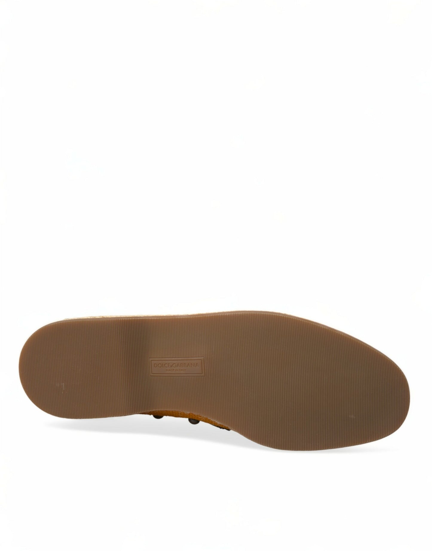 Dolce &amp; Gabbana – Orangefarbene Loafer aus Leinen und Leder mit Nieten