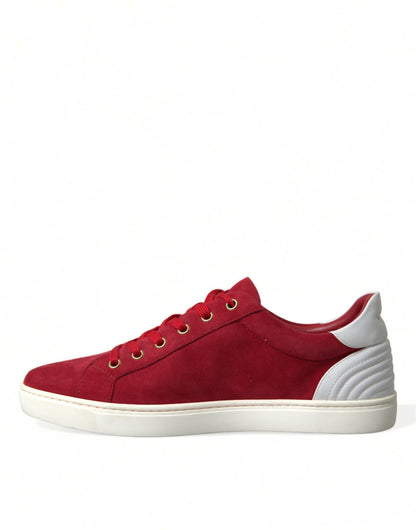Dolce &amp; Gabbana Rote Wildleder Leder Männer Low Top Sneakers Schuhe