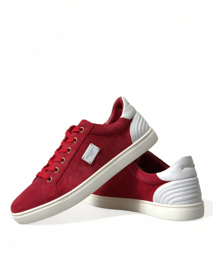 Dolce &amp; Gabbana Rote Wildleder Leder Männer Low Top Sneakers Schuhe