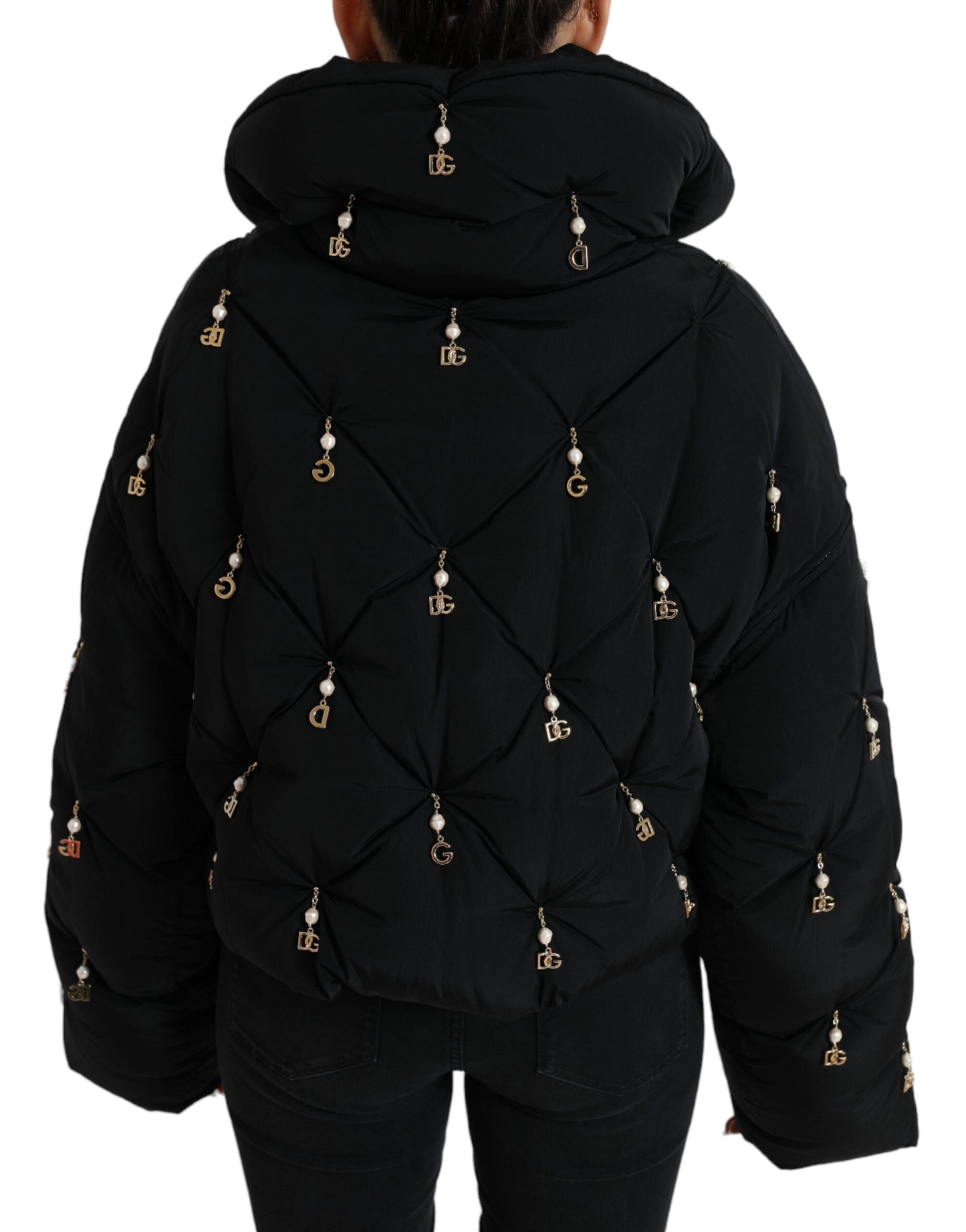 Dolce &amp; Gabbana – Schwarze, verzierte, gesteppte Shell-Bomberjacke