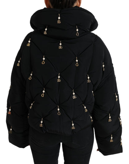 Dolce &amp; Gabbana – Schwarze, verzierte, gesteppte Shell-Bomberjacke
