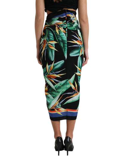 Dolce &amp; Gabbana – Schwarzer Strelitzia-Wickelrock mit hoher Taille