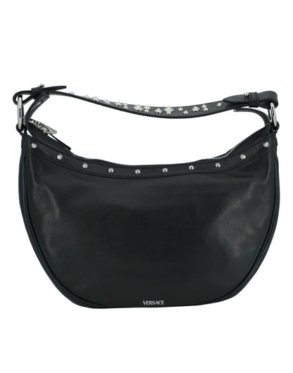 Versace Elegante Hobo-Umhängetasche aus schwarzem Leder