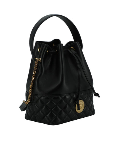 Versace – Elegante Medusa Bucket-Umhängetasche aus schwarzem Leder