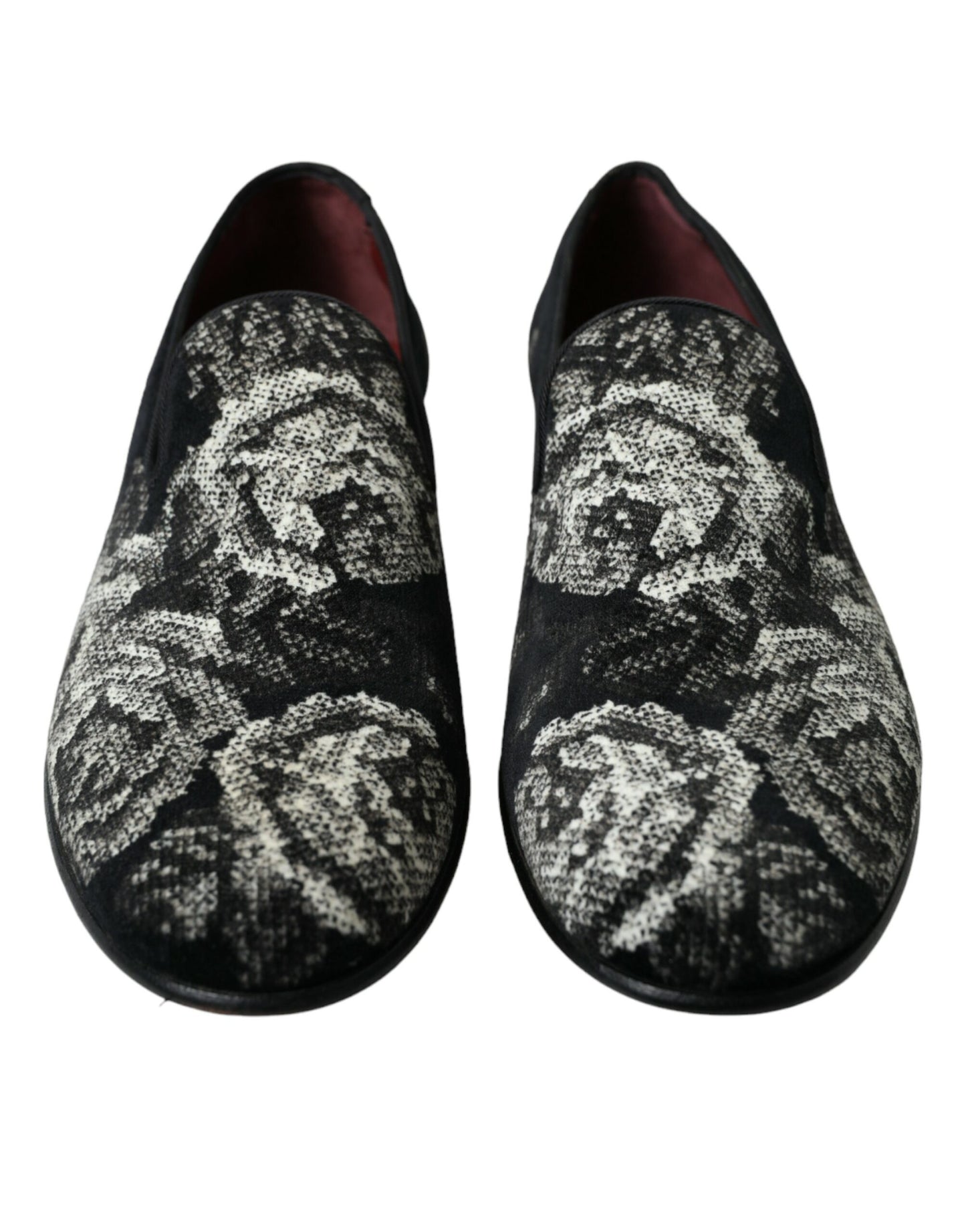 Dolce &amp; Gabbana Schwarze Hausschuhe mit Blumenmuster Herren Halbschuhe Abendschuhe