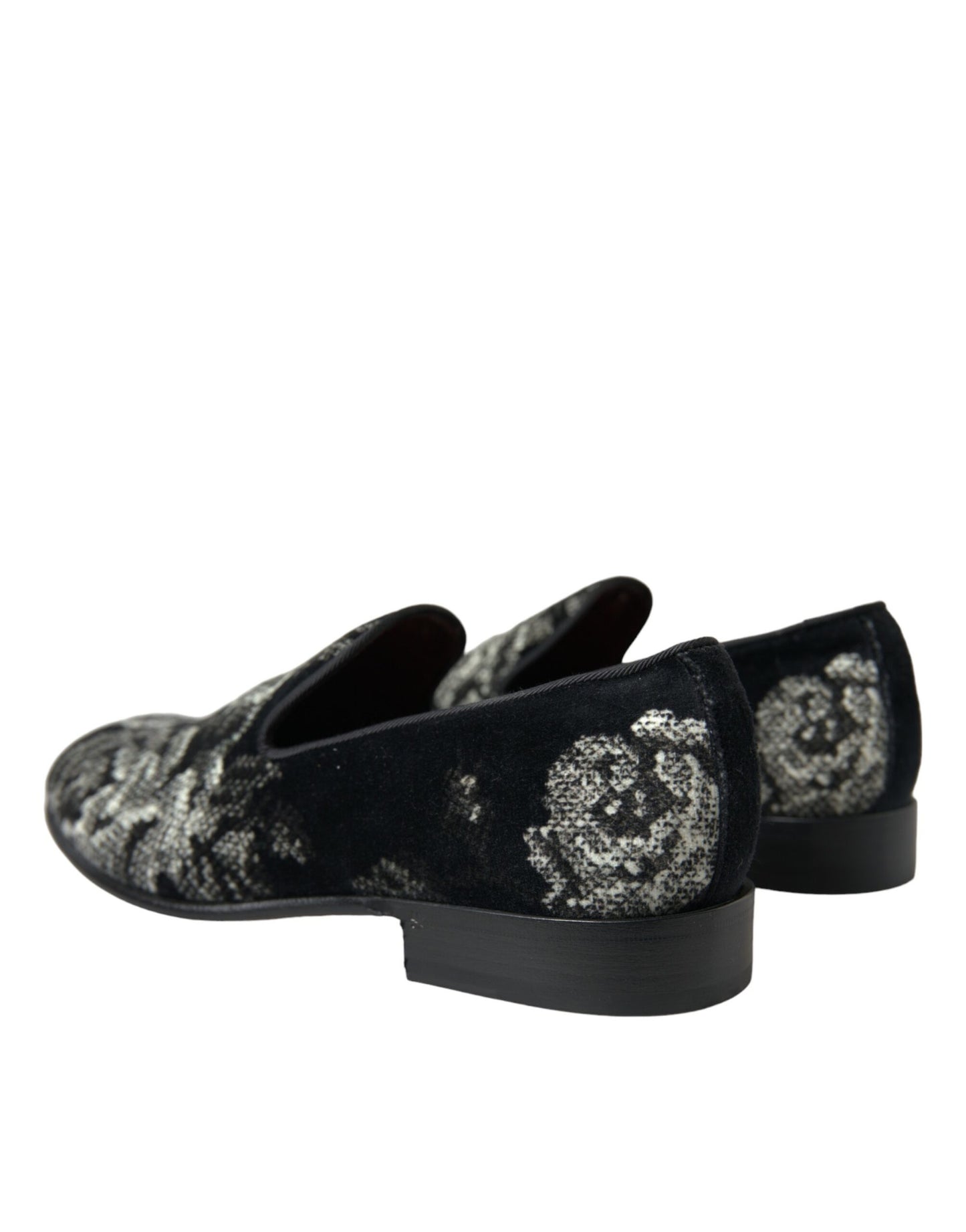 Dolce &amp; Gabbana Schwarze Hausschuhe mit Blumenmuster Herren Halbschuhe Abendschuhe