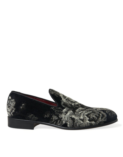 Dolce &amp; Gabbana Schwarze Hausschuhe mit Blumenmuster Herren Halbschuhe Abendschuhe