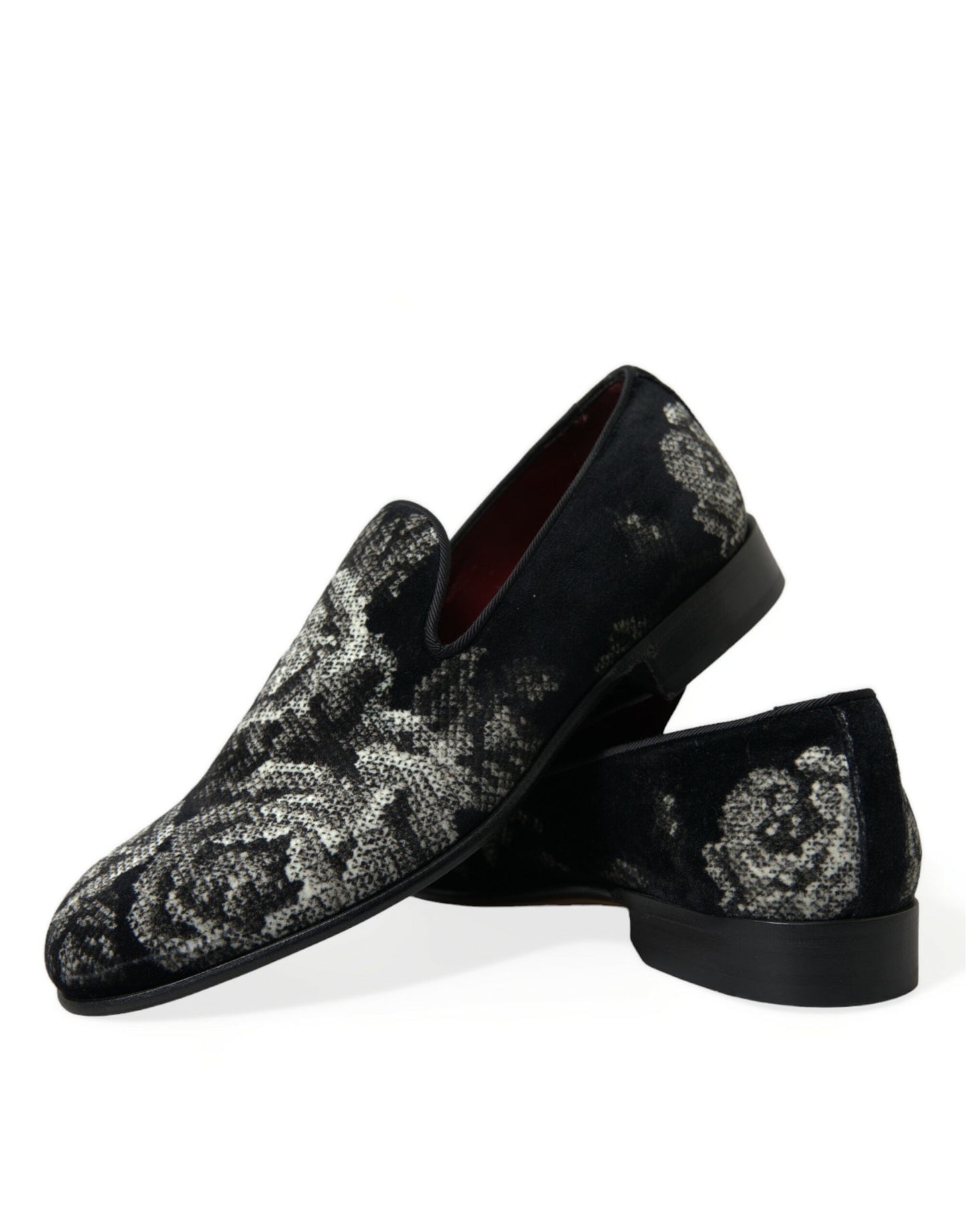 Dolce &amp; Gabbana Schwarze Hausschuhe mit Blumenmuster Herren Halbschuhe Abendschuhe