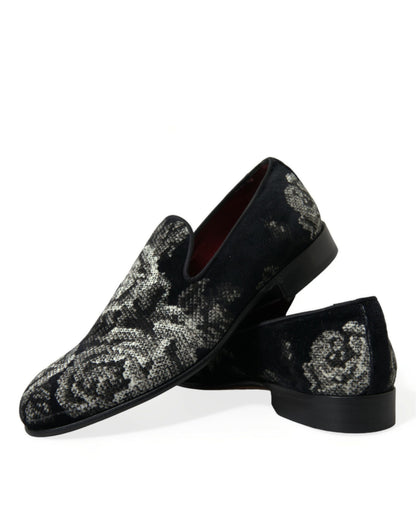 Dolce &amp; Gabbana Schwarze Hausschuhe mit Blumenmuster Herren Halbschuhe Abendschuhe