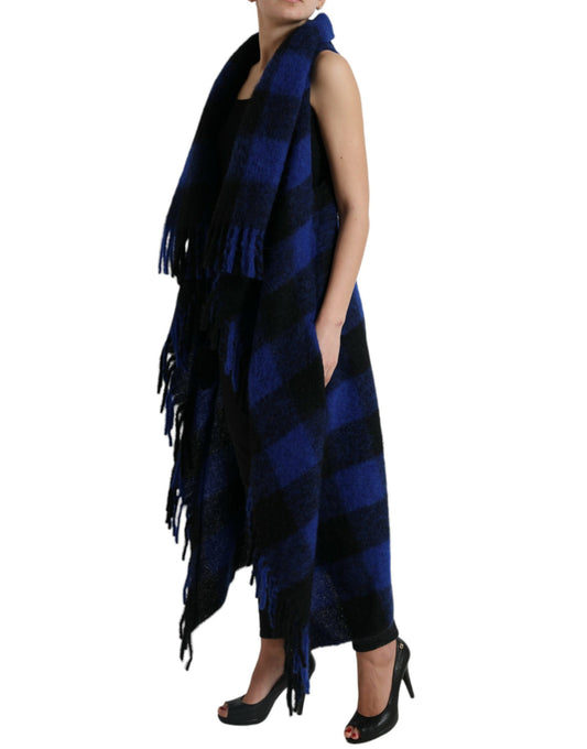 Dolce &amp; Gabbana Schwarz-Blau Buffalo Check Poncho Mantel Pullover
