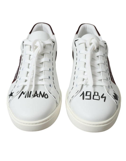 Dolce &amp; Gabbana Weiß Bordeaux Leder Logo Low Top Sneakers Schuhe