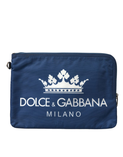 Dolce &amp; Gabbana Blaue Clutch aus Nylon mit DG Milano-Print für Herren