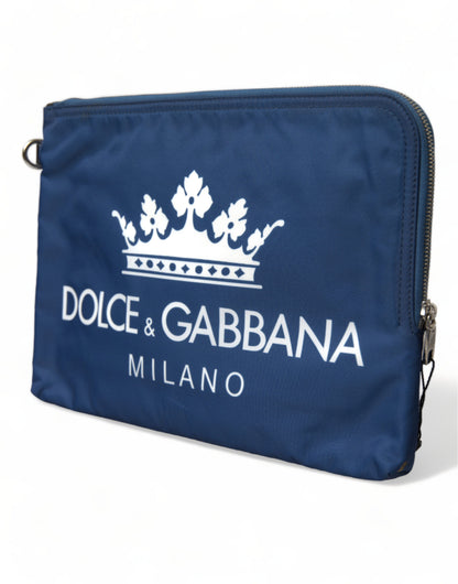 Dolce &amp; Gabbana Blaue Clutch aus Nylon mit DG Milano-Print für Herren