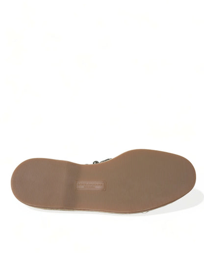 Dolce &amp; Gabbana Graue Loafer aus Leinen und Leder mit Nieten