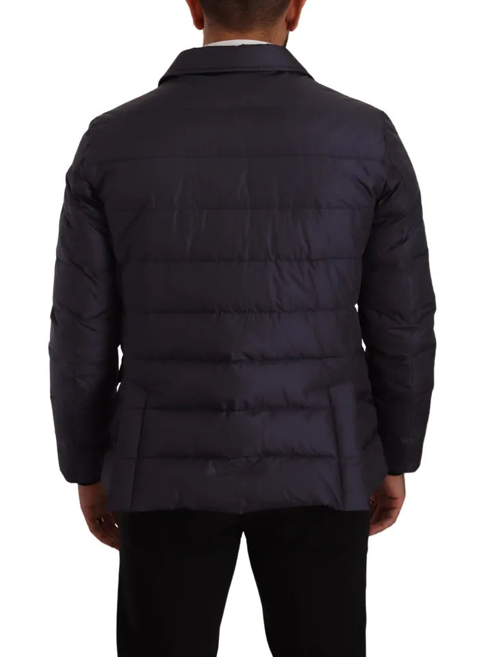 Dolce &amp; Gabbana Blauer Seidenziegenmantel Blouson Winterjacke