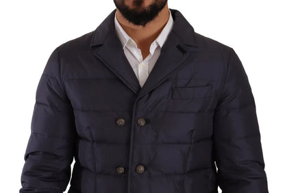 Dolce &amp; Gabbana Blauer Seidenziegenmantel Blouson Winterjacke